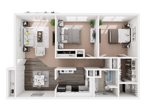 Floor plan for 2 beds, 1.5 baths, 1000 sqft